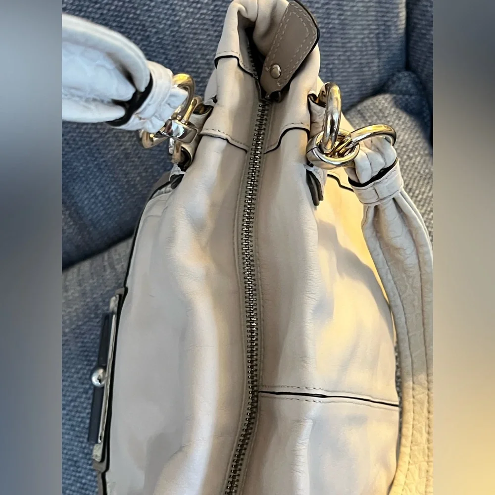 Coach Kristin Spectator leather zip Cream and Tan Women's Handbag w/ exotic trim